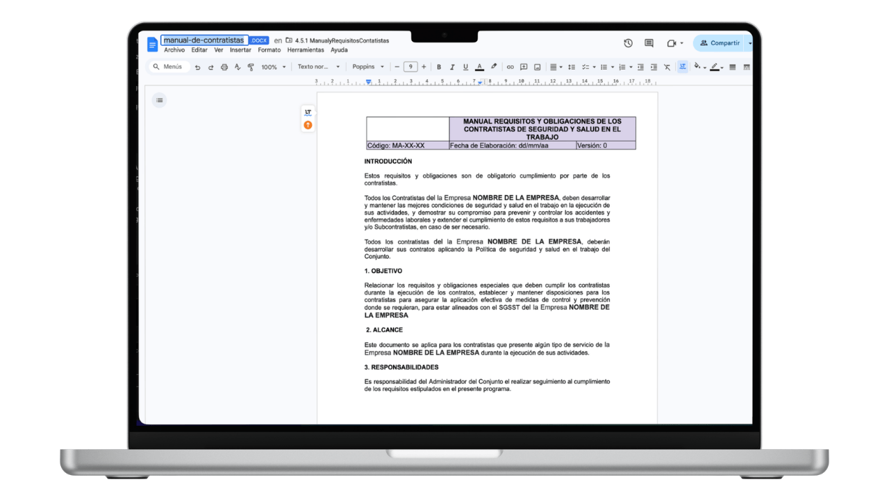 Vista previa de Manual de Seguridad para Contratistas (Word)