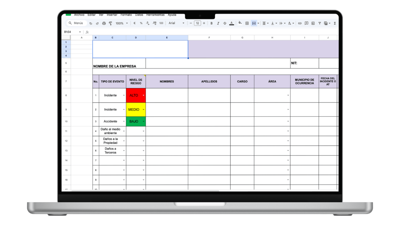 Vista previa de Estadísticas e Indicadores de Accidentalidad SST (Excel)