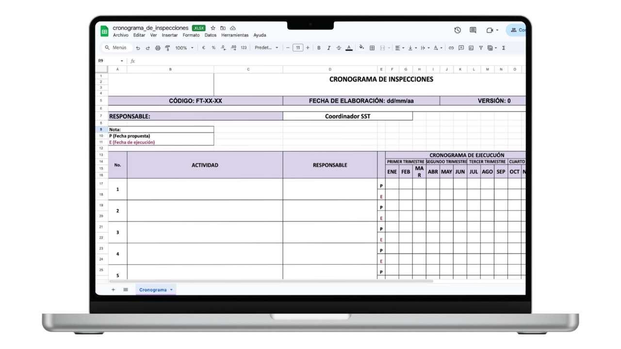 Vista previa de Cronograma Anual de Inspecciones SST (Excel)