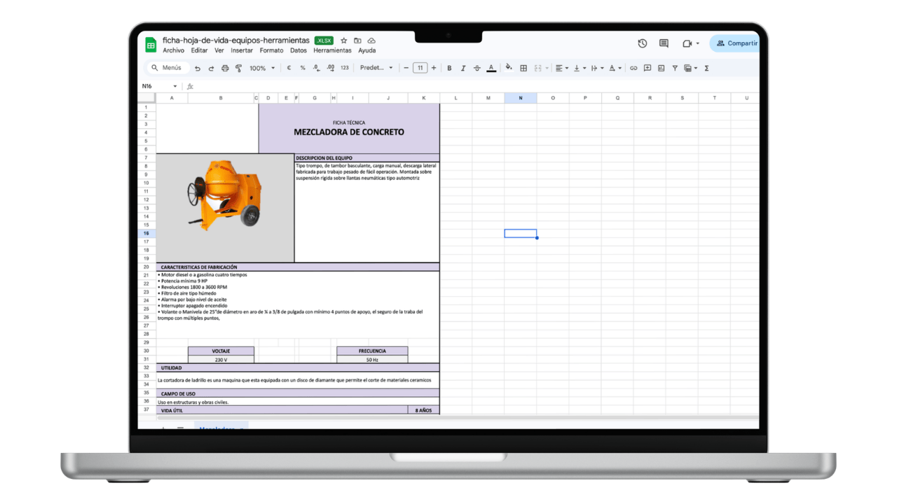 Vista previa de Hoja de Vida de Equipos y Herramientas SST