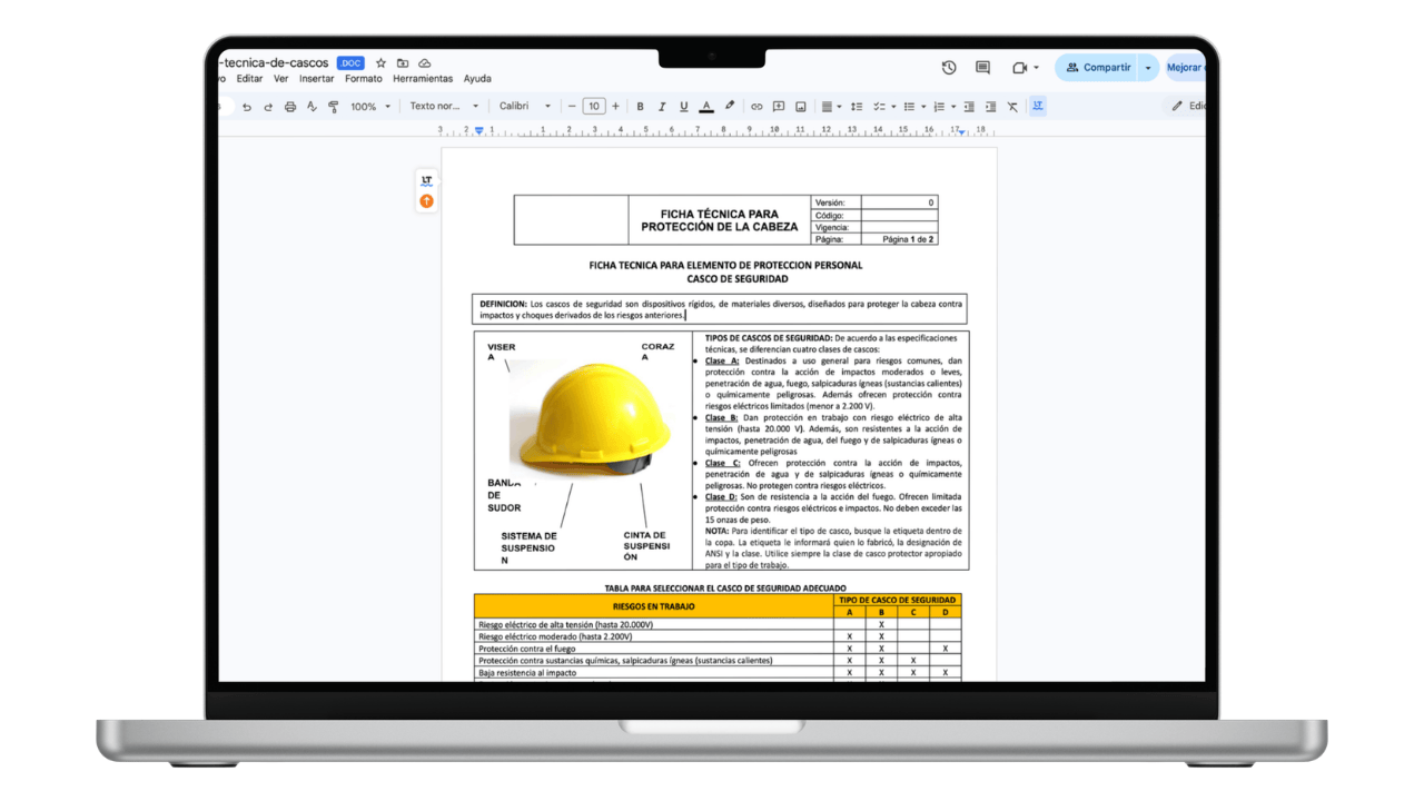 Vista previa de Ficha Técnica EPP: Cascos de Seguridad Industrial