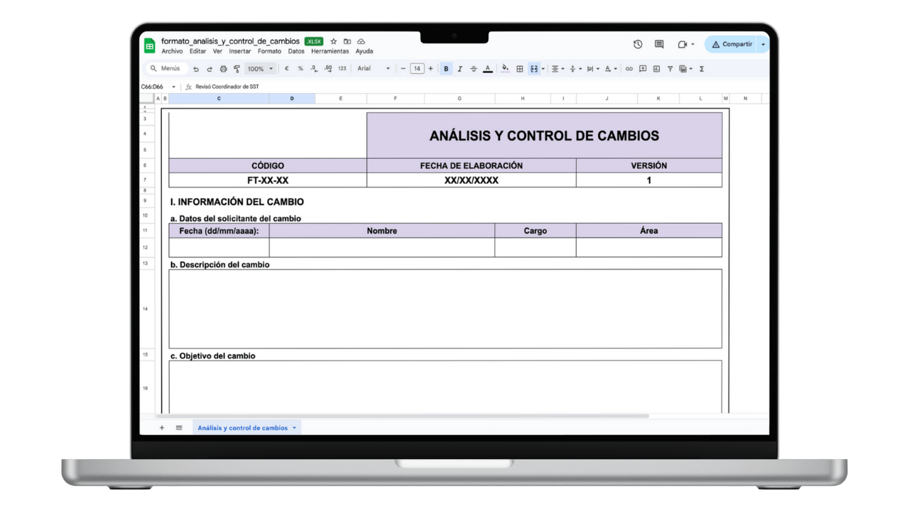 Vista previa de Formato de Análisis y Control de Cambios