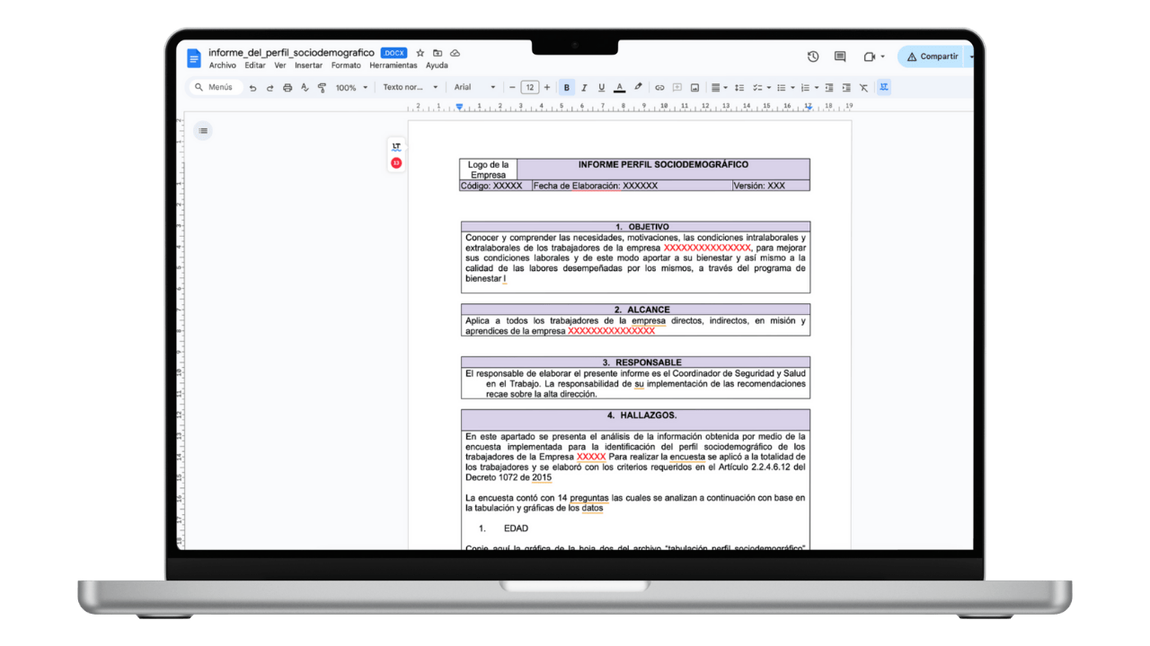 Vista previa de Informe del Perfil Sociodemográfico (Plantilla)