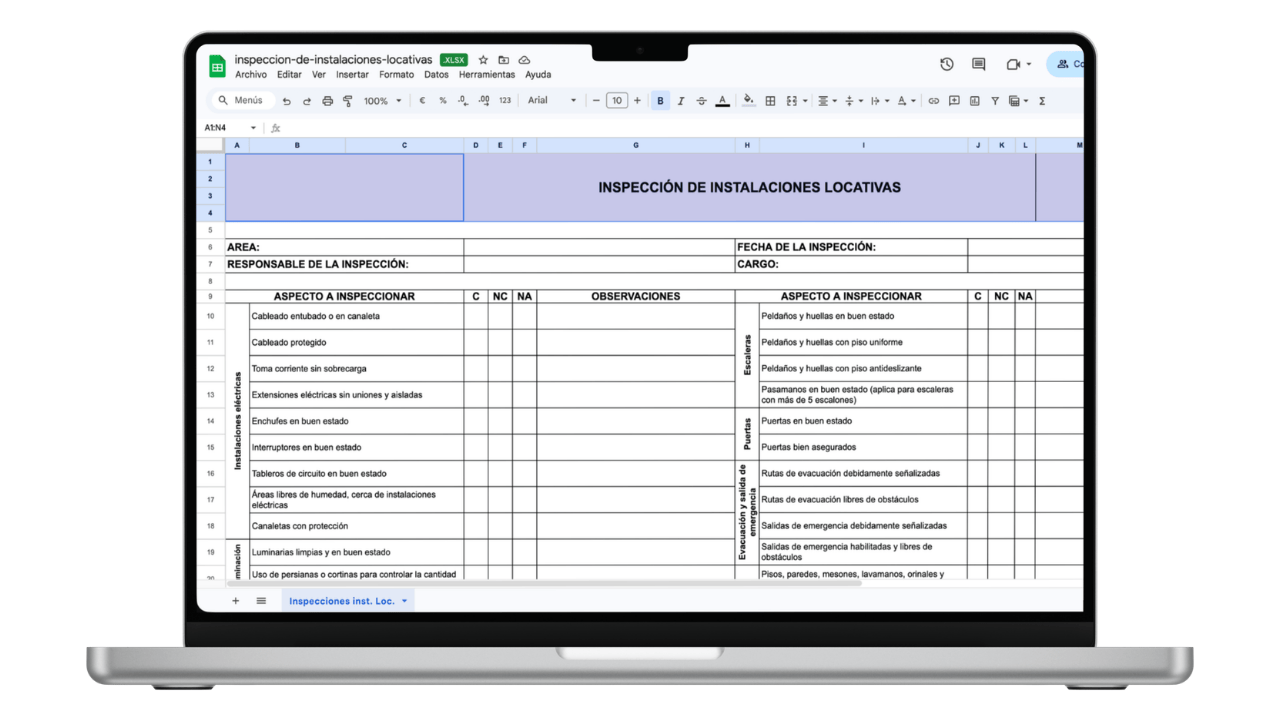 Vista previa de Formato de Inspección de Instalaciones Locativas