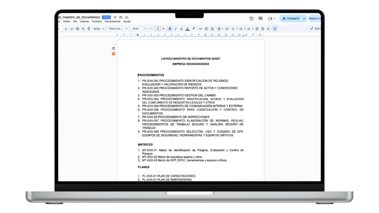 Vista previa de Listado Maestro de Documentos SG-SST (Word)