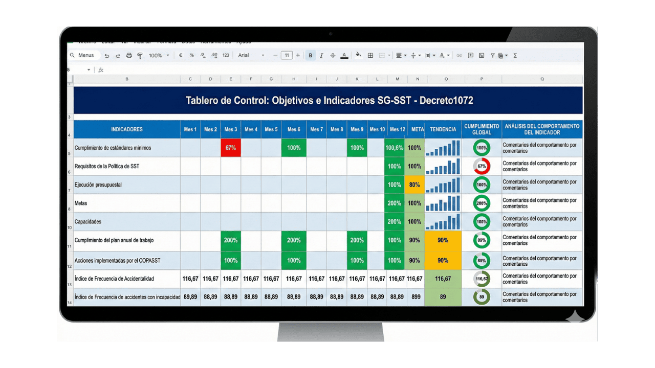 Vista previa de Matriz de Objetivos e Indicadores SG-SST (Excel con Fórmulas)