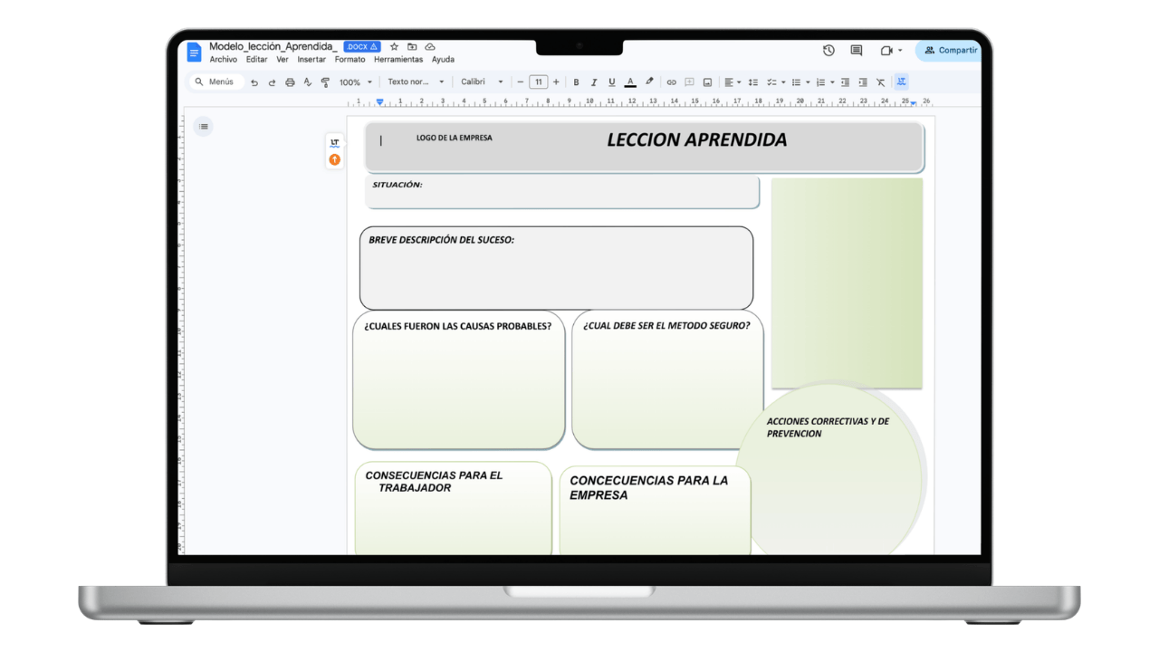 Vista previa de Modelo de Lección Aprendida SST (Alerta de Seguridad)