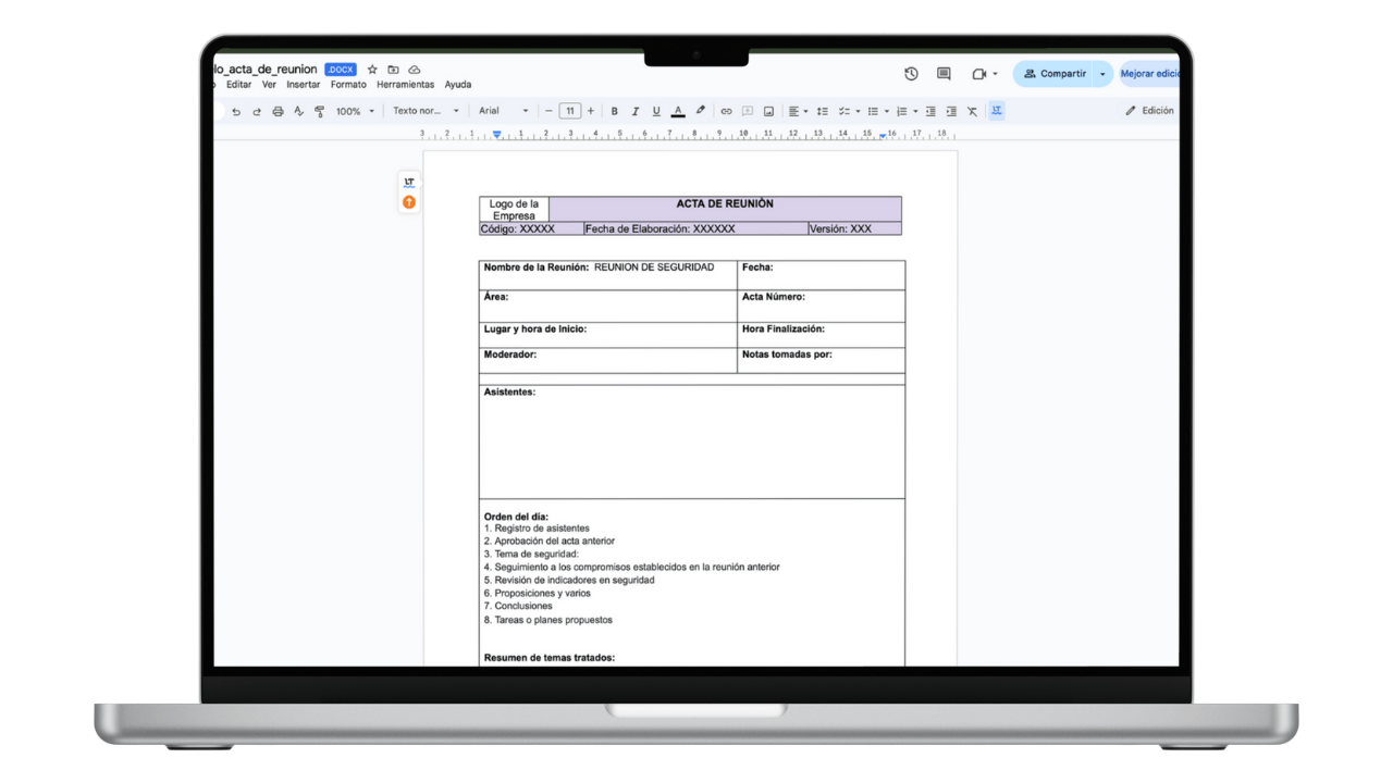 Vista previa de Modelo de Acta de Reunión SST y COPASST (Word)