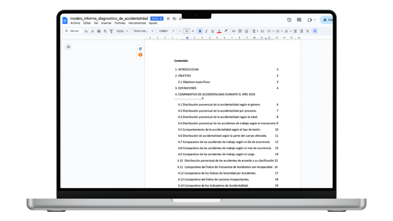 Vista previa de Modelo de Informe de Diagnóstico de Accidentalidad (Word)
