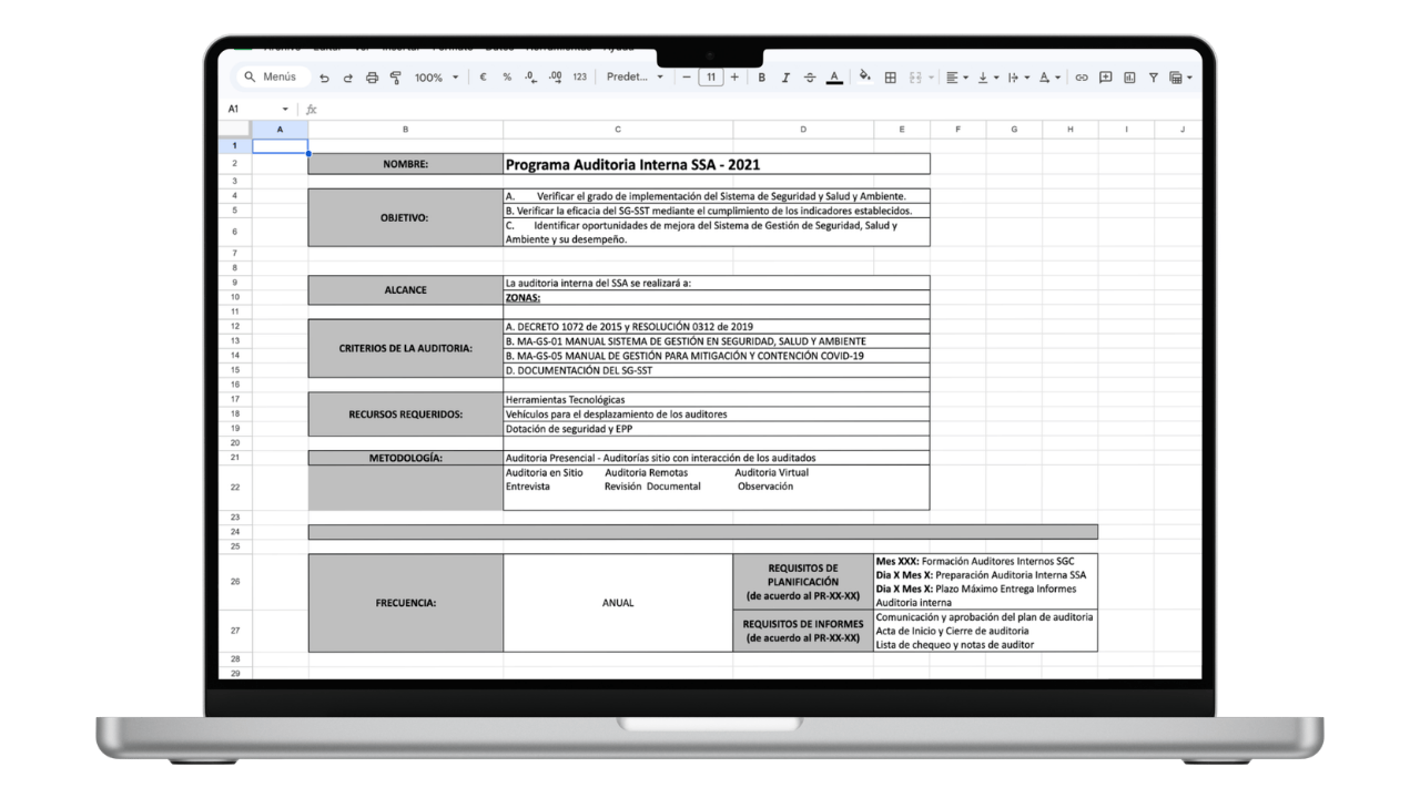 Vista previa de Plan de Auditoría Anual SG-SST (Excel)
