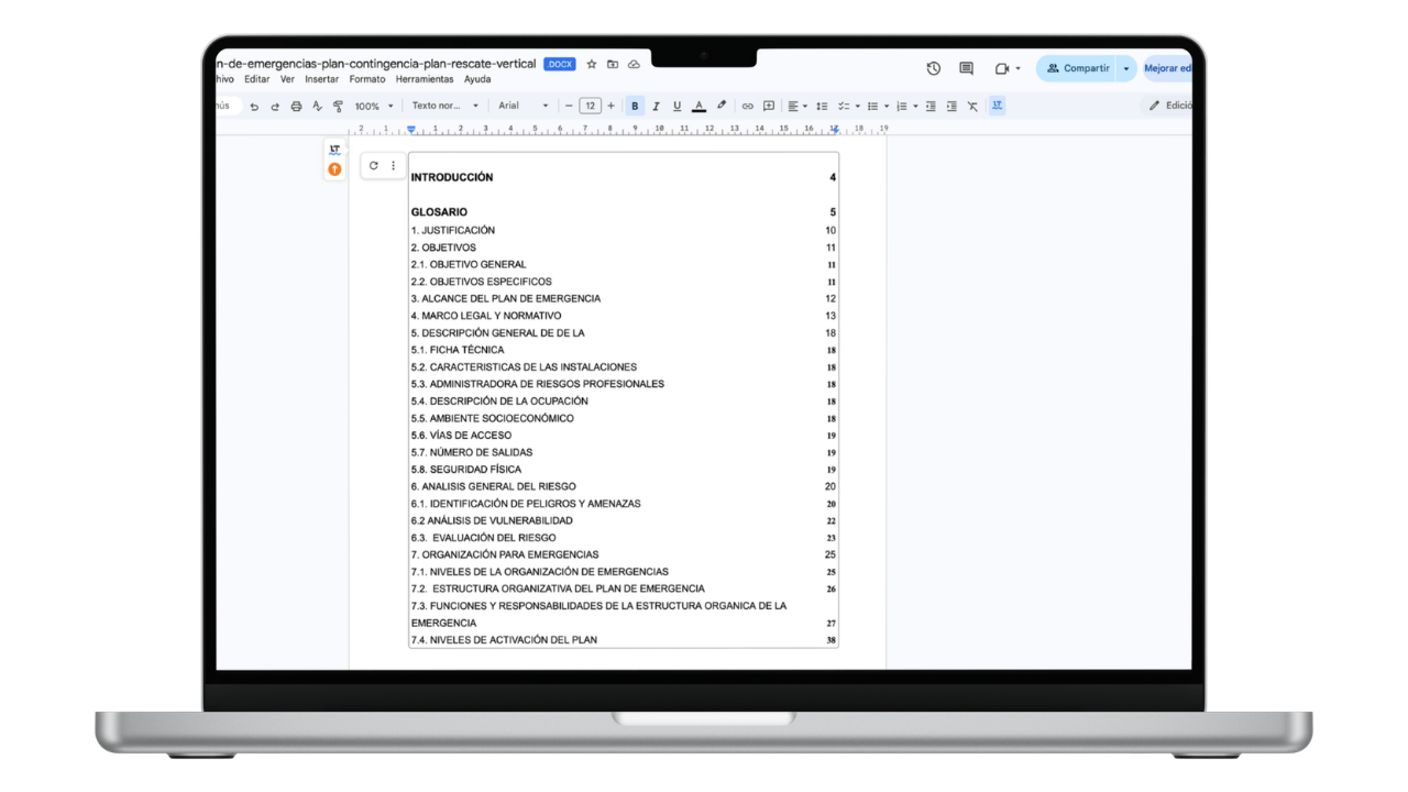 Vista previa de Plan de Emergencias y Rescate Vertical