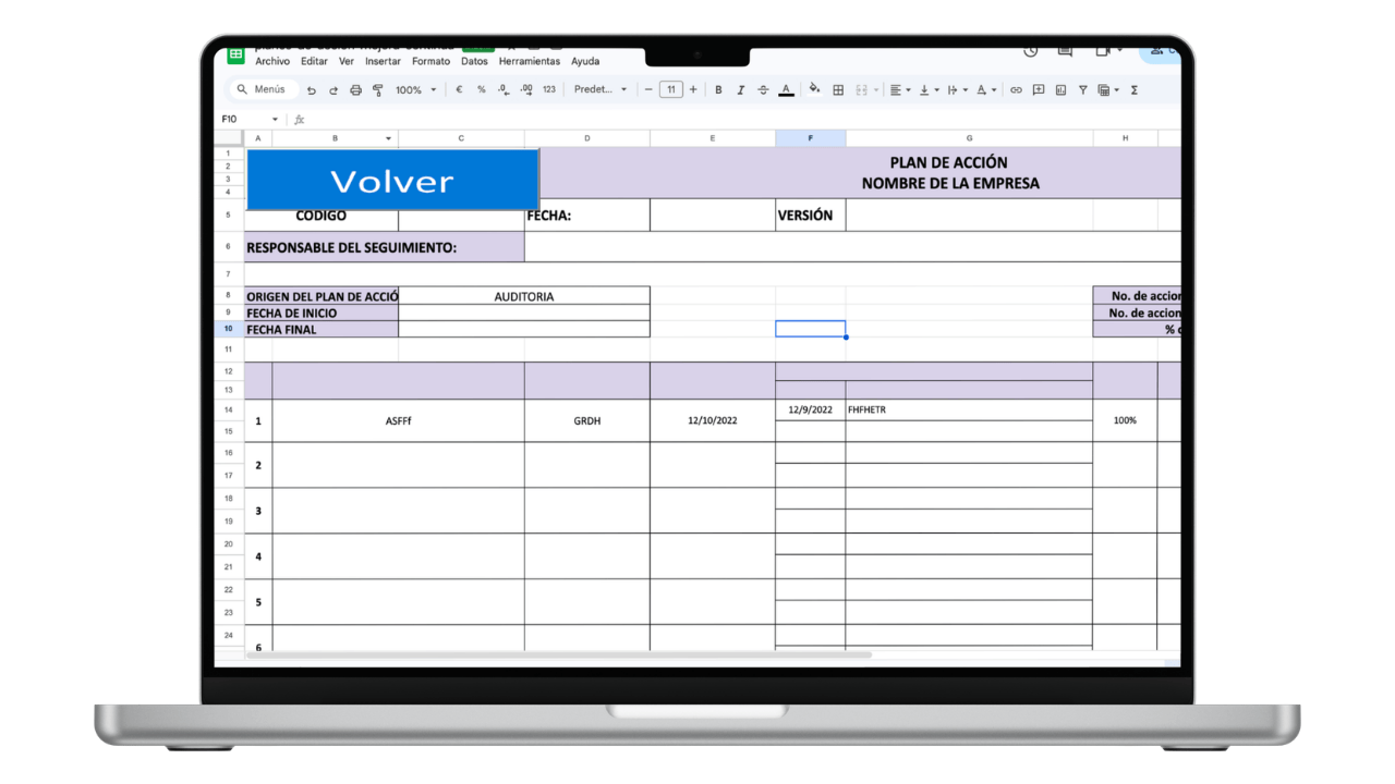 Vista previa de Matriz de Planes de Acción y Mejora Continua (Excel)
