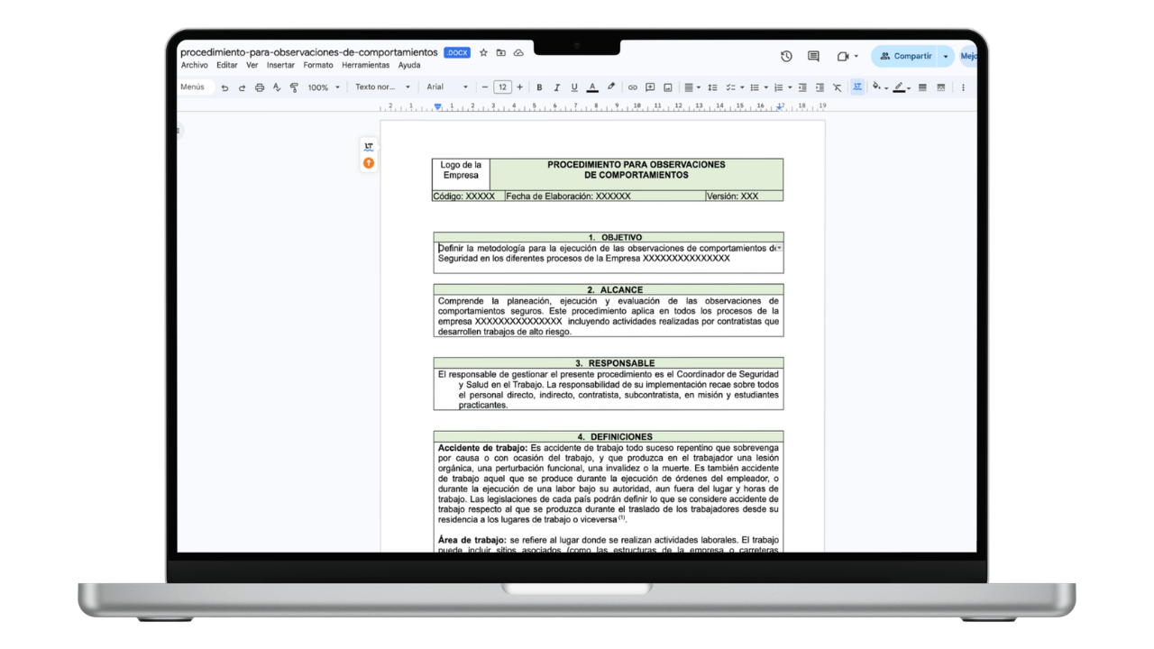 Vista previa de Procedimiento para Observaciones de Comportamientos (BBS)