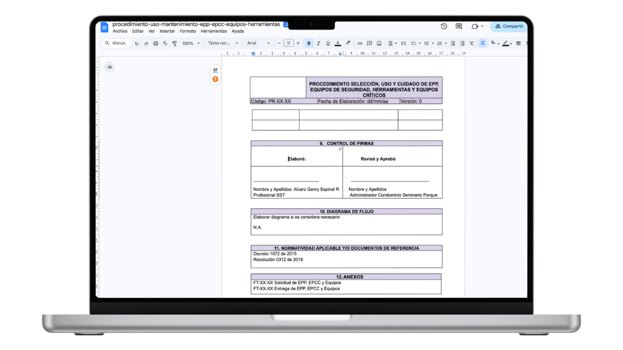 Vista previa de Procedimiento de Uso y Mantenimiento de EPP