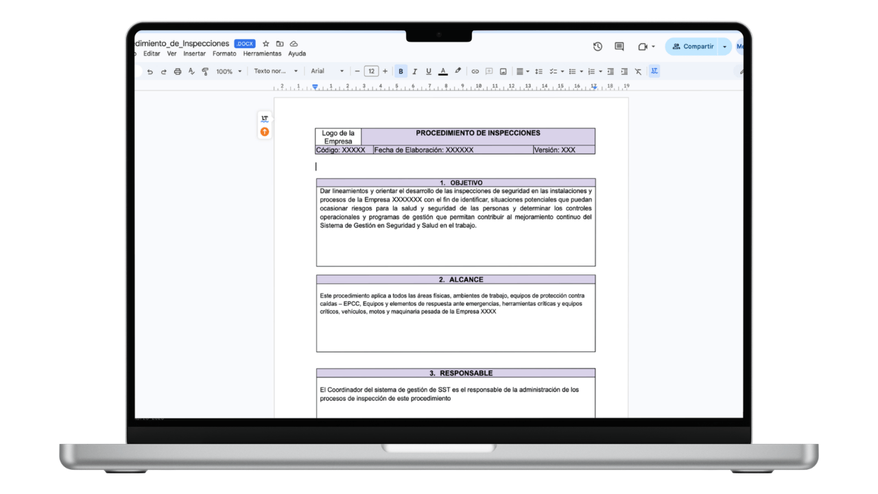 Vista previa de Procedimiento de Inspecciones de Seguridad (Word)