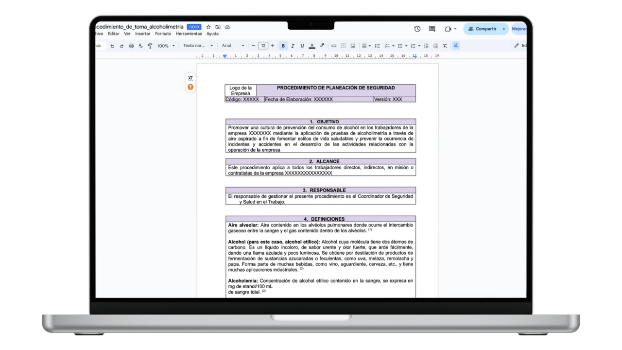 Vista previa de Procedimiento de Toma de Alcoholimetría (Word)