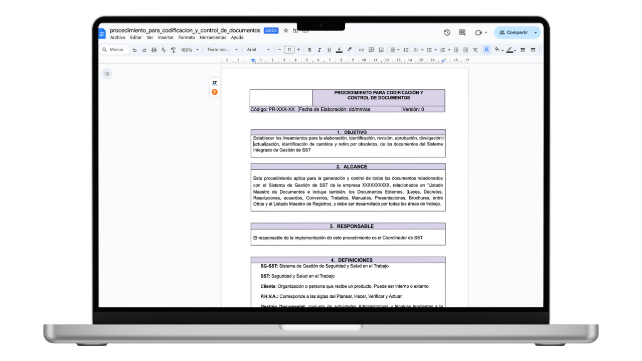 Vista previa de Procedimiento para Codificación y Control de Documentos (Word)