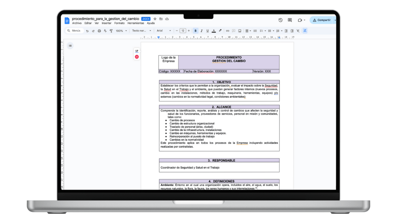 Vista previa de Procedimiento para la Gestión del Cambio