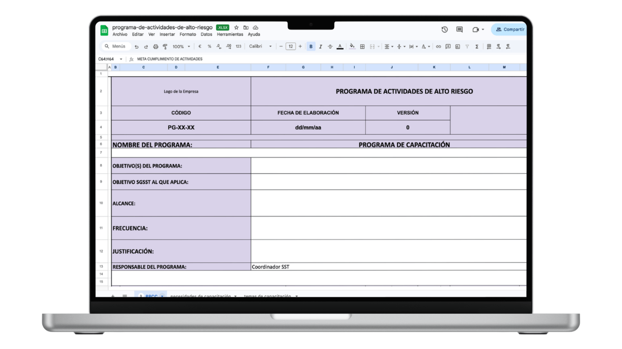Vista previa de Programa de Actividades de Alto Riesgo SST