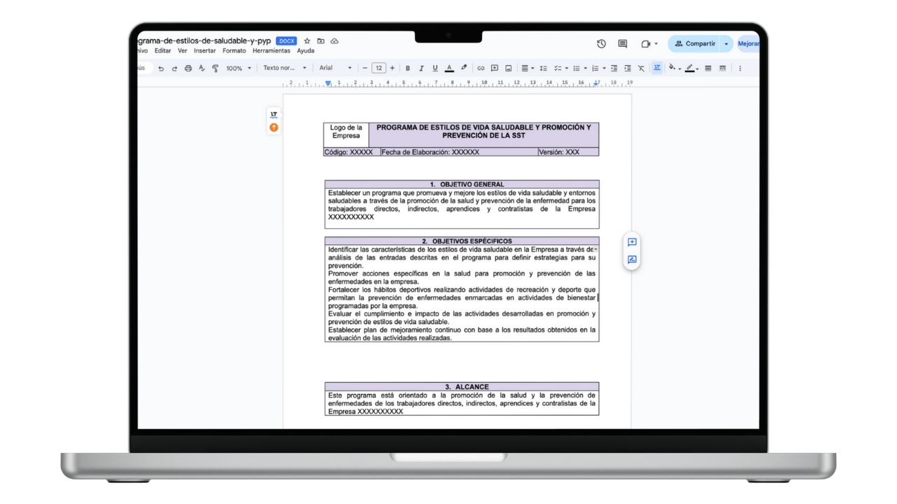 Vista previa de Programa de Estilos de Vida Saludable y PyP (Word)