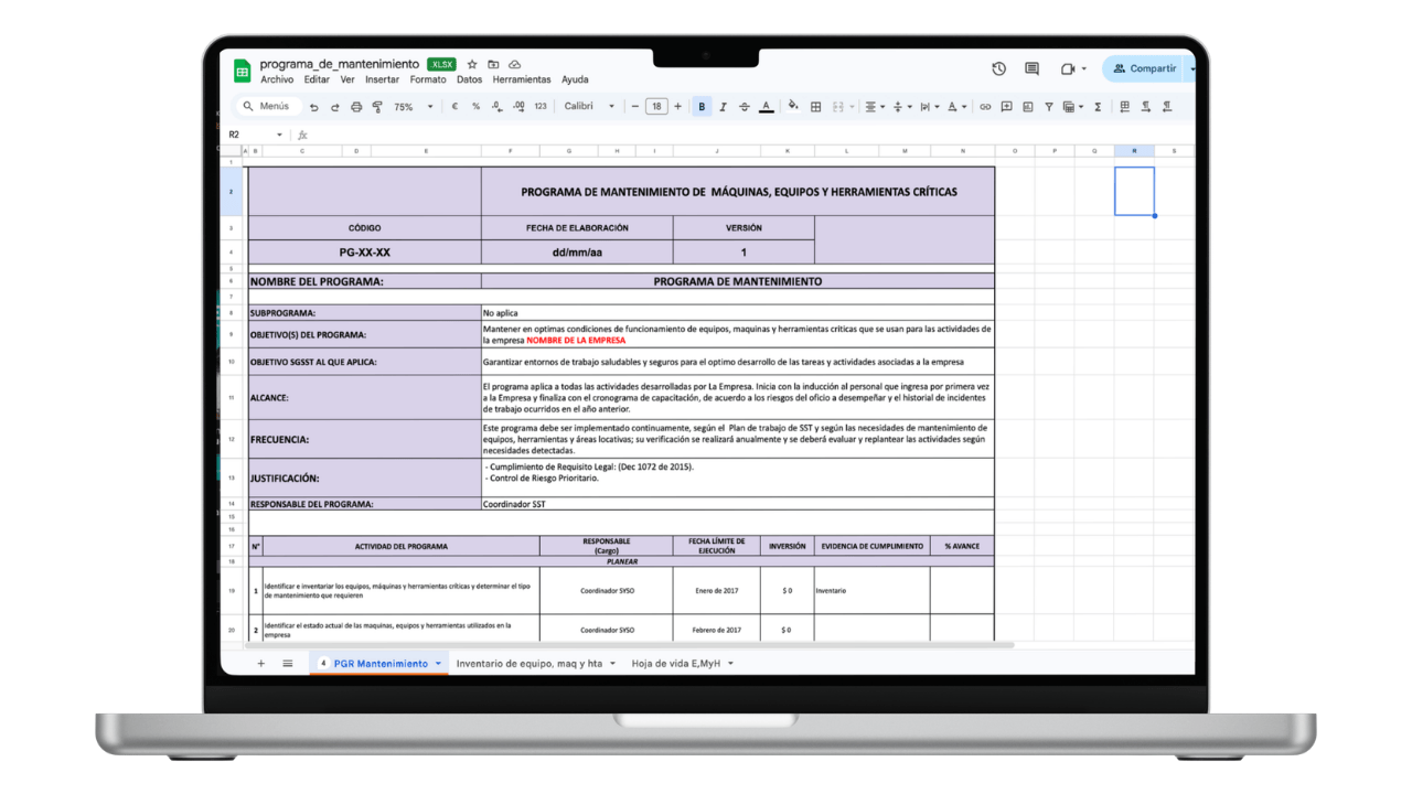Vista previa de Programa de Mantenimiento Preventivo SST