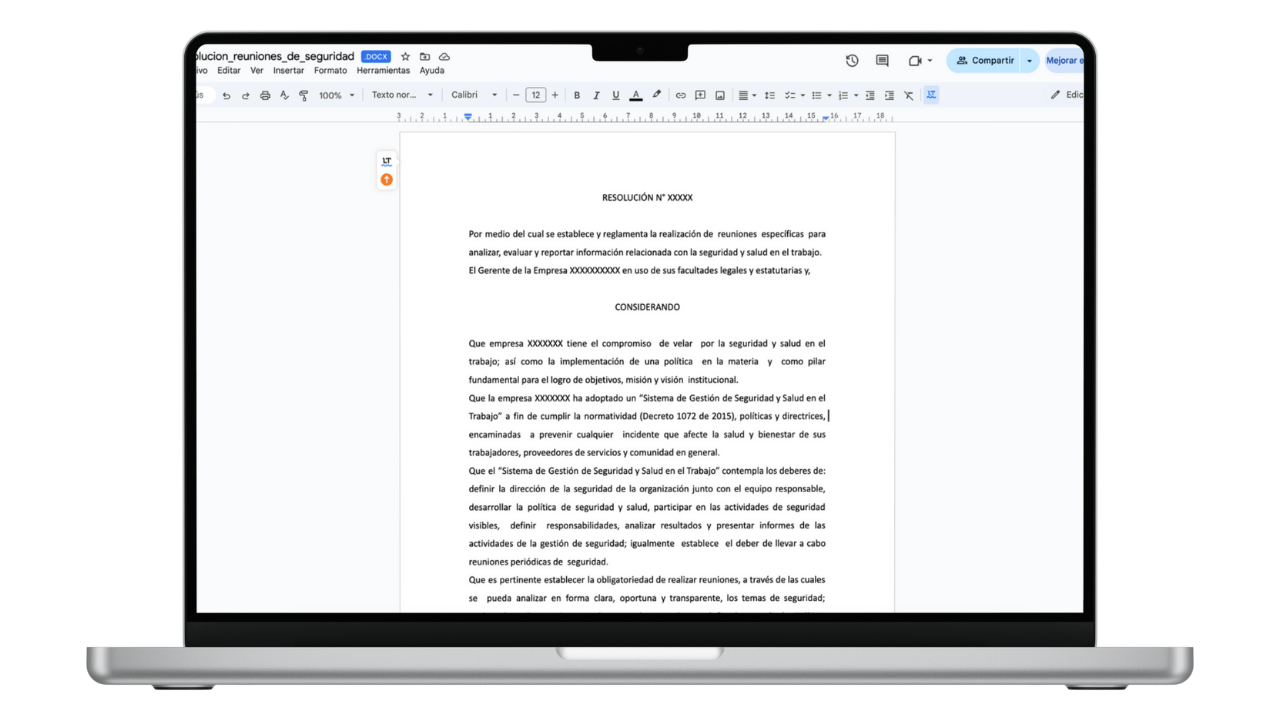 Vista previa de Resolución de Reuniones de Seguridad y Salud (Word)